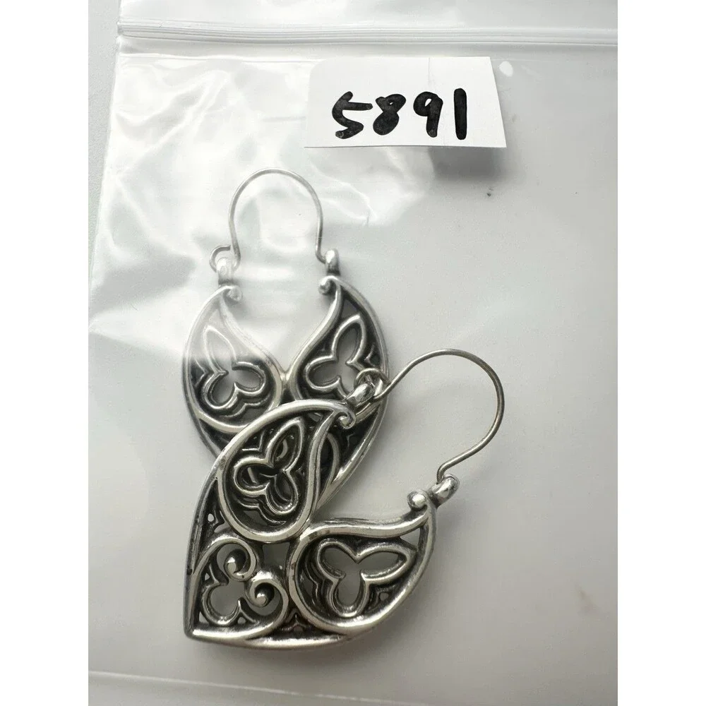 Floral V Shape Hoop Earrings Silver Tone